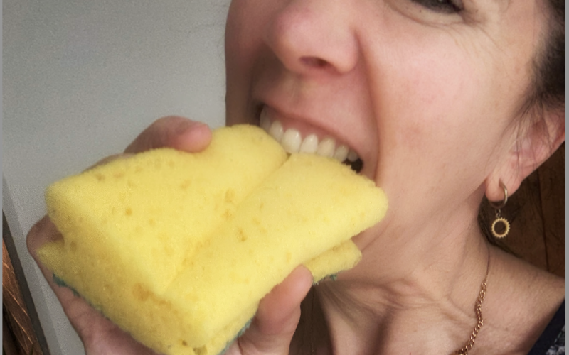 Michelle eating a sponge